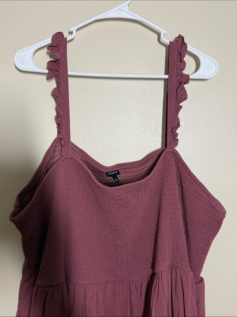 Torrid Mauve Smocked Stretchy Ruffle Sleeveless Strappy Summer Sun Midi Dress 6X - Picture 2 of 4